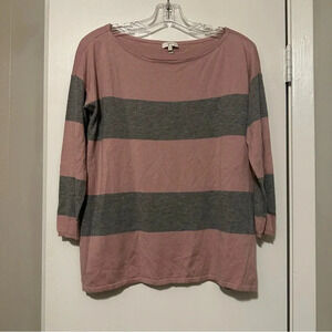 Joie Sweater Pink/Grey Stripe Knit Long Sleeve Scoop Neck Sz Small